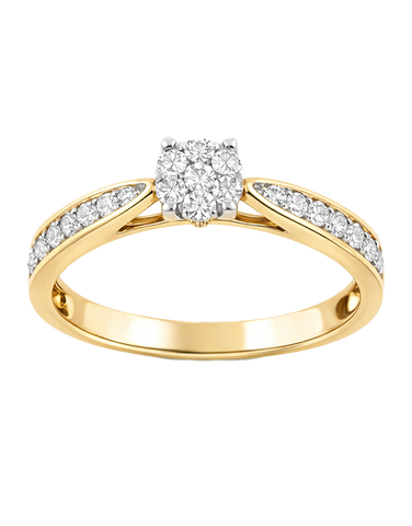 Diamond Ring - 9ct Yellow and White Gold Diamond Ring - 786877