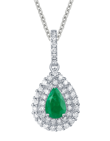 Emerald Pendant - 14ct White Gold Emerald & Diamond Pendant - 786932