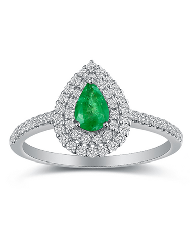 Emerald Ring - 14ct White Gold Emerald and Diamond Ring - 787114