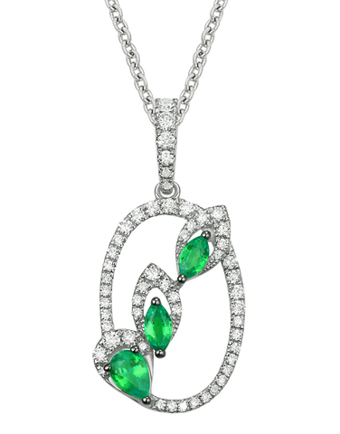 Emerald Pendant - 14ct White Gold Emerald & Diamond Pendant - 787151
