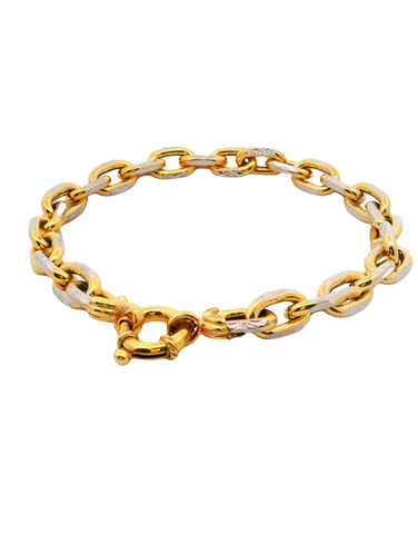 Gold Bracelet  -10ct Two Tone Gold 20cm Diamond Cut Paper Clip Bracelet - 787249