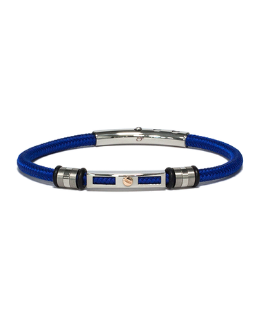 S-STEEL Bracelet - Stainless Steel Nautical Blue Polyester Bracelet with 18ct Gold Screw - 787562