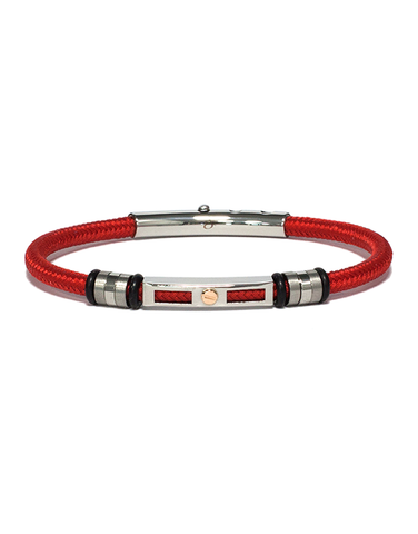 S-STEEL Bracelet - Stainless Steel Nautical Red Polyester Bracelet with 18ct Gold Screw - 787563