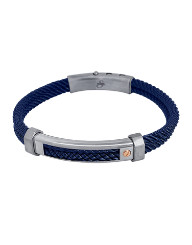 S-STEEL Bracelet - Stainless Steel Men's Blue Tone Double Twist Style Bracelet with 18ct Rose Gold Screw - 787564