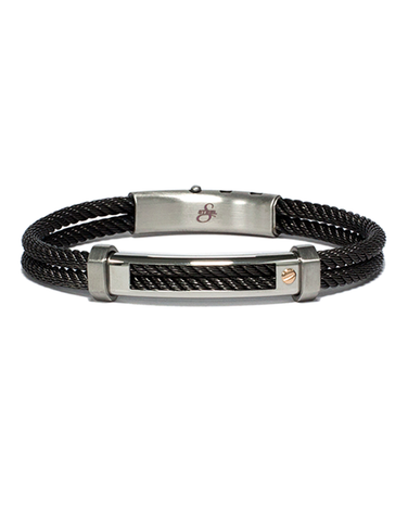 S-STEEL Bracelet - Stainless Steel Men's Black Tone Double Twist Style Bracelet with 18ct Rose Gold Screw - 787567