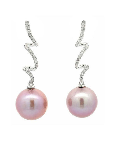 Pearl Earrings - Edison Pearl and Diamond Drop Earrings -787859