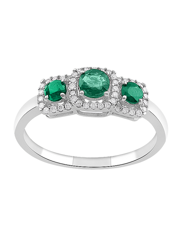 Emerald Ring - 10ct White Gold Emerald & Diamond Ring - 787987