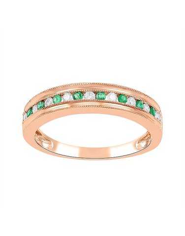 Emerald Ring - 10ct Rose Gold Emerald & Diamond Band -787986