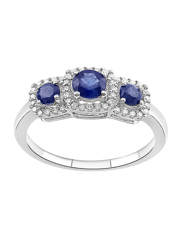 Sapphire Ring - 10ct White Gold Sapphire & Diamond Ring - 787991