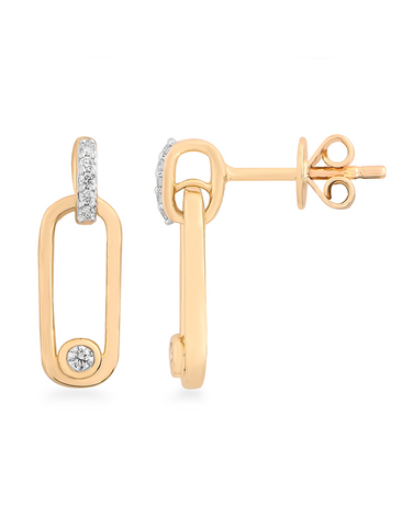 Diamond Earrings - 10ct Yellow Gold Diamond Set Paper Clip Style Earrings - 788016