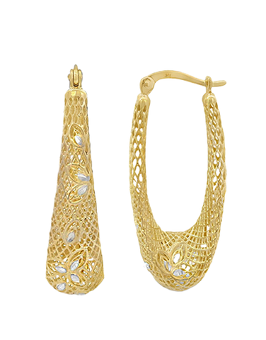 Gold Earrings - 10ct Two Tone Hoop Earrings-788021