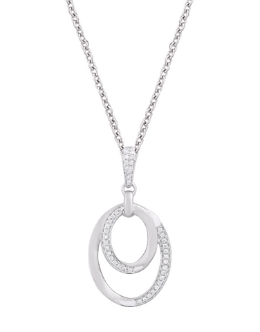 Diamond Pendant - 10ct White Gold Diamond Set Oval Pendant - 788026