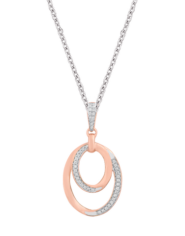 Diamond Pendant - 10ct Rose Gold Diamond Set Oval Pendant - 788027