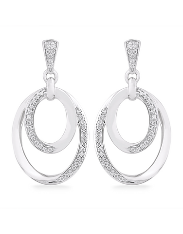 Diamond Earrings - 10ct White Gold Diamond Set Oval Earrings - 788029