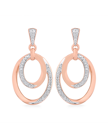 Diamond Earrings - 10ct Rose Gold Diamond Set Oval Earrings - 788030