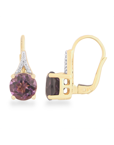 Amethyst  Earrings - 10ct Yellow Gold Amethyst & Diamond Set Earrings - 788032