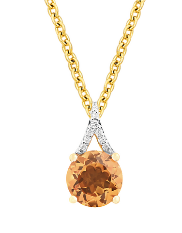 Citrine Pendant - 10ct Yellow Gold Citrine & Diamond Pendant - 788033