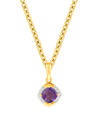 Amethyst Pendant - 10ct Yellow Gold Amethyst & Diamond Pendant - 788047