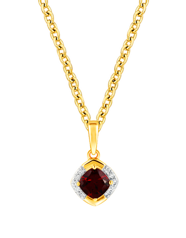 Garnet Pendant - 10ct Yellow Gold Garnet & Diamond Pendant - 788053