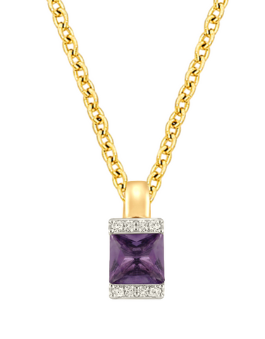 Amethyst Pendant - 10ct Yellow Gold Amethyst & Diamond Pendant - 788059