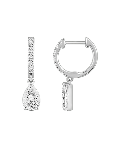 Diamond Earrings - Lab Grown Diamond Huggie Drop Earrings set in 14ct White Gold - 788199