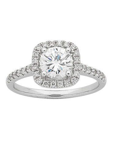 Diamond Ring - 18ct Round Brilliant Cut Halo Engagement Ring - 758328