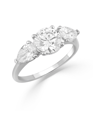 Diamond Ring - 2.50ct Round & Pear Cut Lab Grown Diamond Trilogy Ring, set in 14ct White Gold - 788214