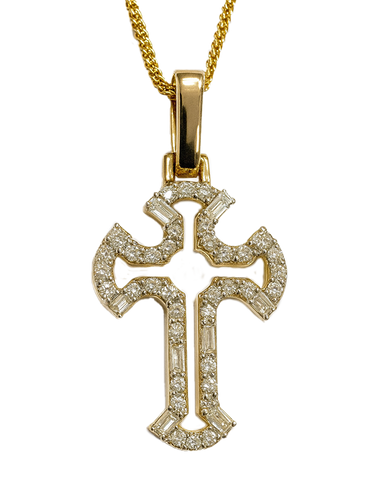 Diamond Pendant - 10ct Yellow Gold Diamond Set Cross Pendant - 789340