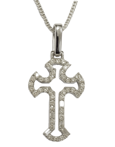 Diamond Pendant - 10ct White Gold Diamond Set Cross Pendant - 789341