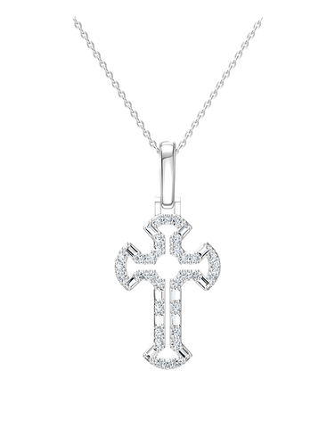 Diamond Pendant - 10ct White Gold Diamond Set Cross Pendant - 789341