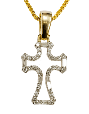 Diamond Pendant - 10ct Yellow Gold Diamond Set Cross Pendant - 789342