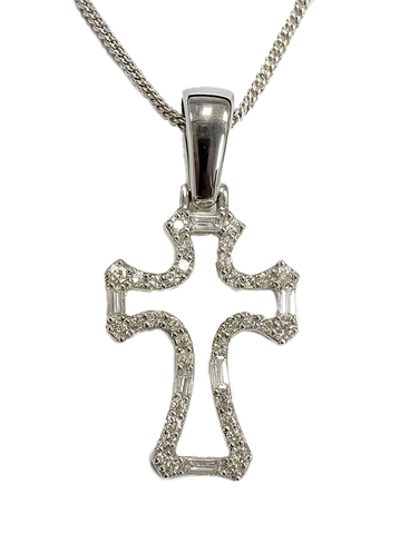 Diamond Pendant - 10ct White Gold Diamond Set Cross Pendant - 789343