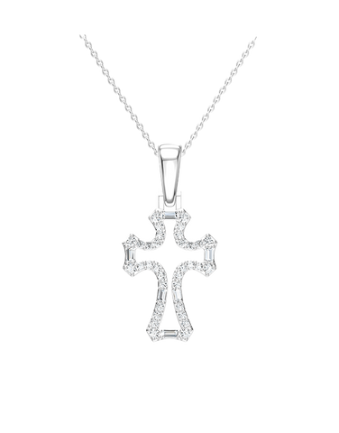 Diamond Pendant - 10ct White Gold Diamond Set Cross Pendant - 789343