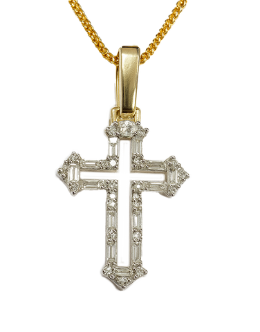 Diamond Pendant - 10ct Yellow Gold Diamond Set Cross Pendant - 789344
