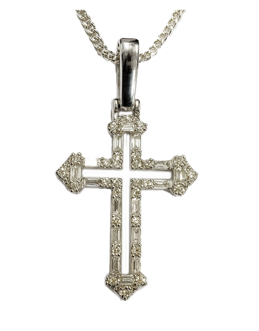 Diamond Pendant - 10ct White Gold Diamond Set Cross Pendant - 789345