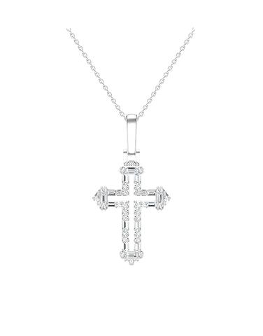 Diamond Pendant - 10ct White Gold Diamond Set Cross Pendant - 789345