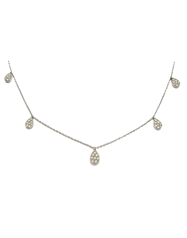 Diamond Necklet - 10ct White Gold Diamond Set Station Necklet - 789351