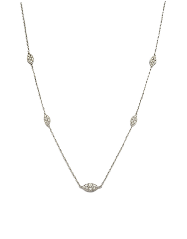 Diamond Necklet - 10ct White Gold Diamond Set Station Necklet - 789353