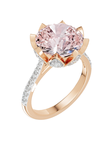 Rose Quartz -  14ct Rose Gold Rose Quartz and Diamond Cocktail Ring - 790242