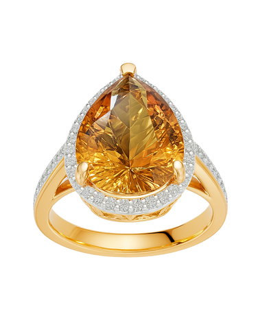Citrine - 14ct Yellow Gold Citrine and Diamond Cocktail Ring - 790256