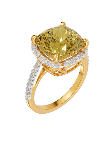 Lemon Topaz  - 14ct Yellow Gold Lemon Topaz and Diamond Cocktail Ring - 790258