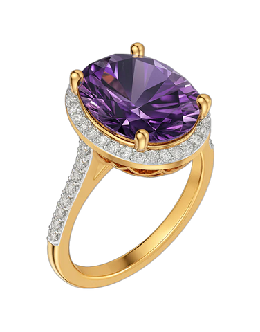 Amethyst - 14ct Yellow Gold Amethyst and Diamond Cocktail Ring - 790259