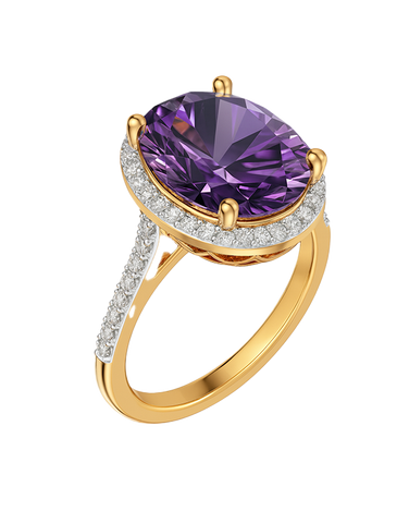 Amethyst - 14ct Yellow Gold Amethyst and Diamond Cocktail Ring - 790259