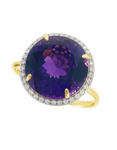 Amethyst - 14ct Yellow Gold Amethyst and Diamond Cocktail Ring - 790325