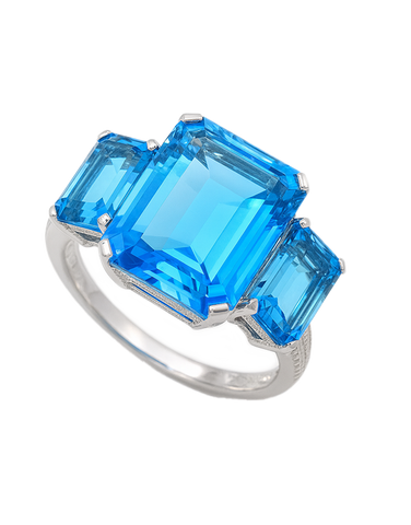 Blue Topaz - 14ct White Gold Blue Topaz and Diamond Cocktail Ring - 790326