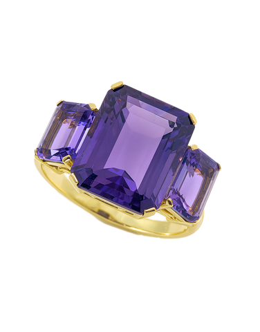 Amethyst - 14ct Yellow Gold Amethyst and Diamond Cocktail Ring - 790327