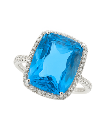 Blue Topaz - 14ct White Gold Blue Topaz and Diamond Cocktail Ring - 790329