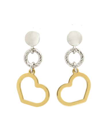 Mode d'Amelie - Sterling Silver & Gold Tone Heart Drop Earrings - 790361