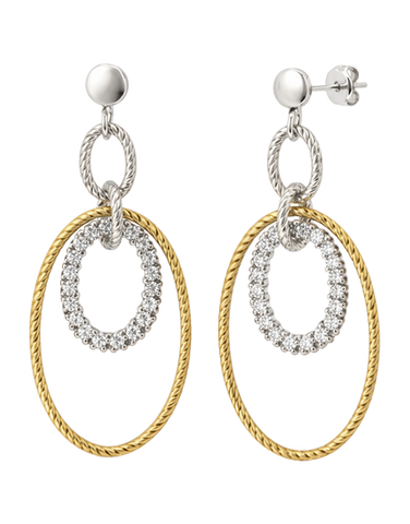Mode d'Amelie - Sterling Silver & Gold Tone Cubic Zirconia Earrings - 790366