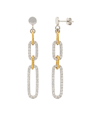 Mode d'Amelie - Sterling Silver & Gold Tone Cubic Zirconia Earrings - 790368